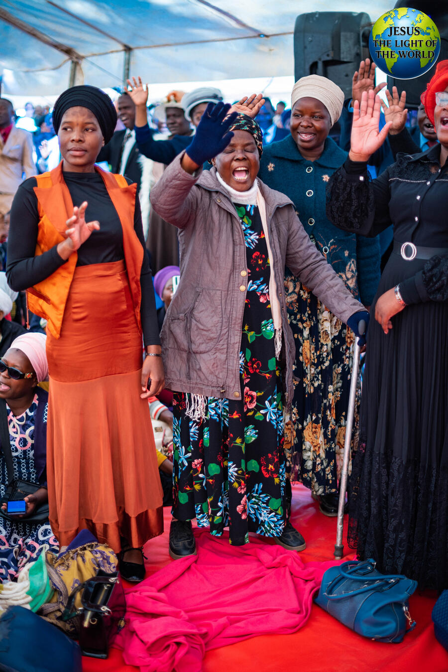 Congregation rejoicing in worship